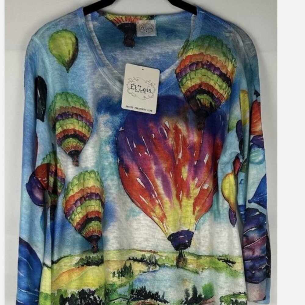 NWT Et Lois Hot Air Balloon Lightweight Oversize Tunic Top Womens S Art To Wear